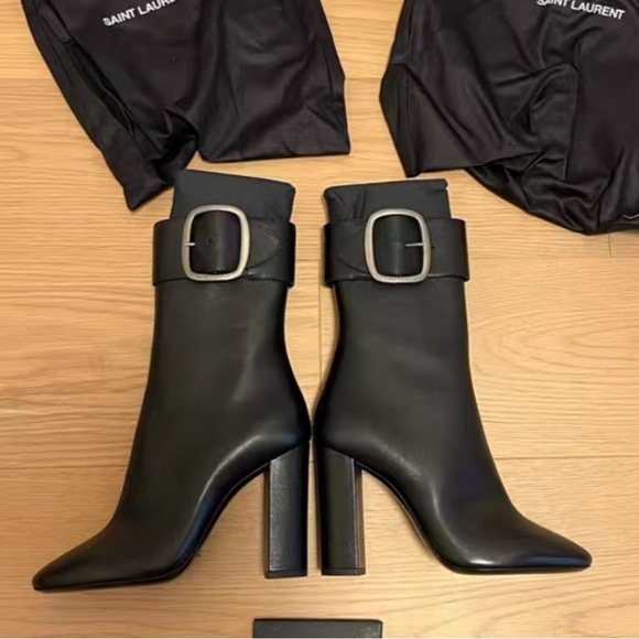 Saint Laurent Shoes - Saint Laurent Black Heeled Boots with Buckle